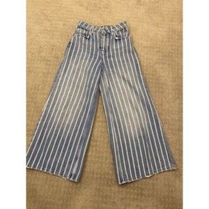 Free People Wide Leg Jeans Size 24 High Rise Striped Button Fly Crop